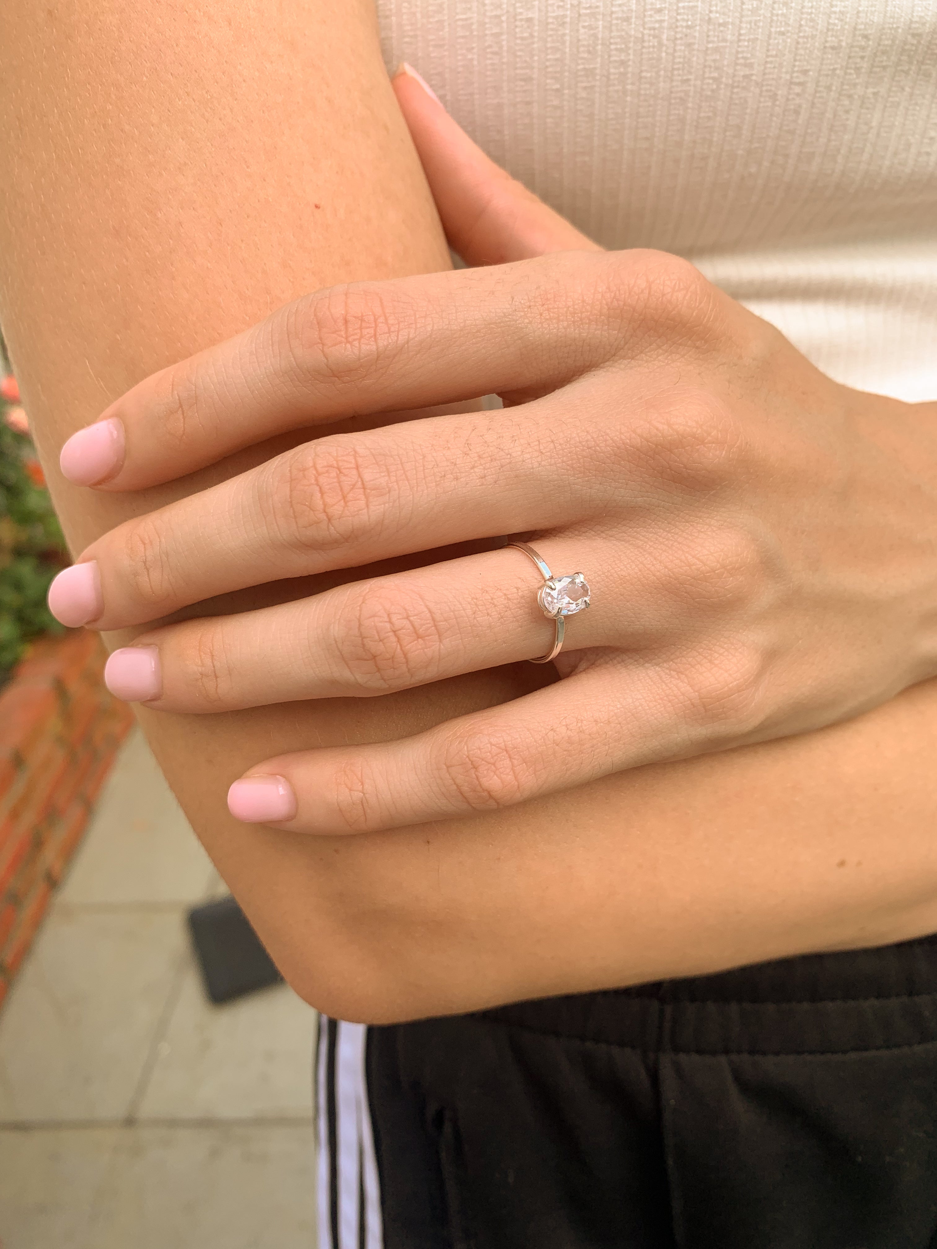 Anel Solitário Oval - Prata 925