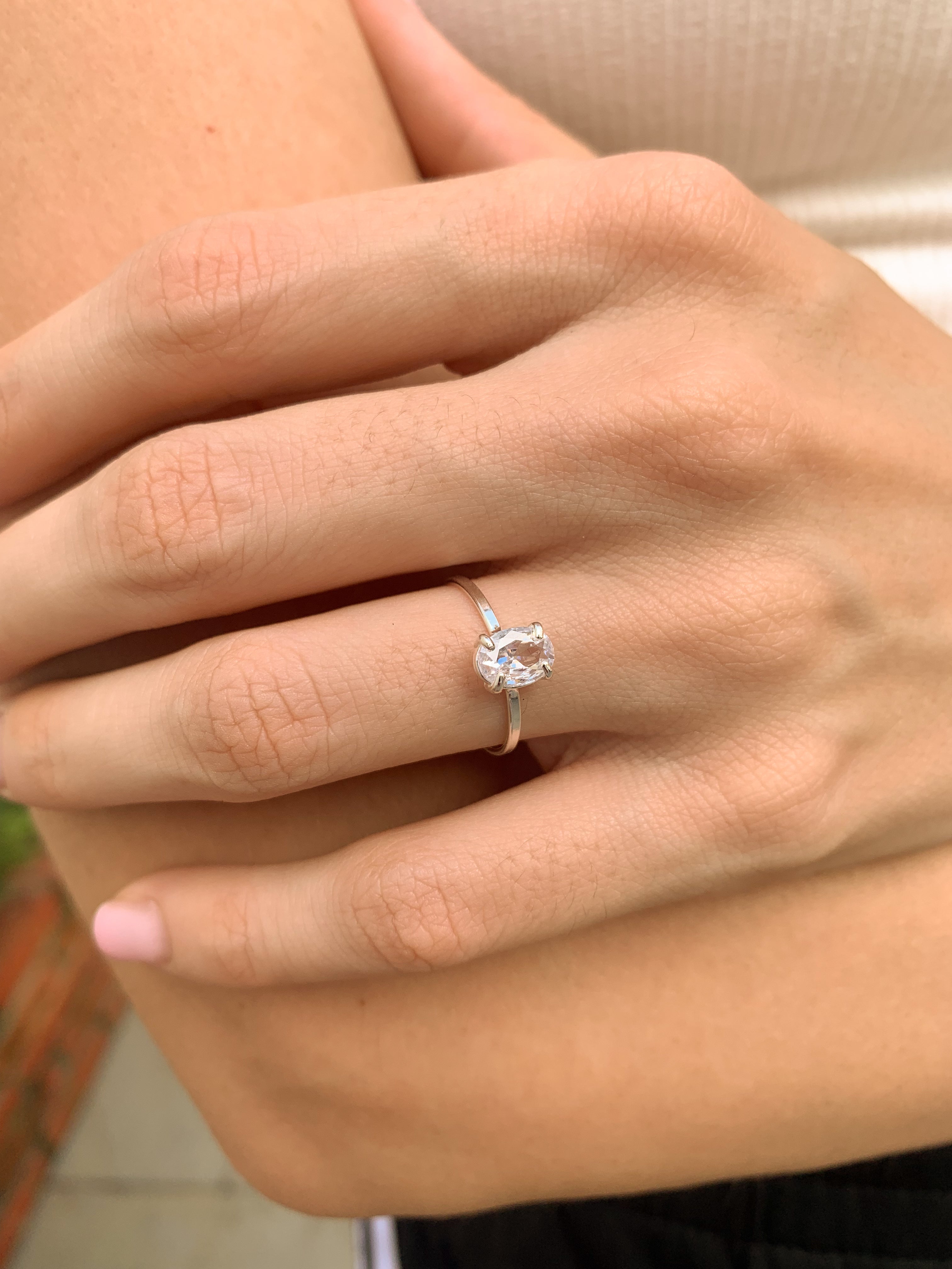 Anel Solitário Oval - Prata 925