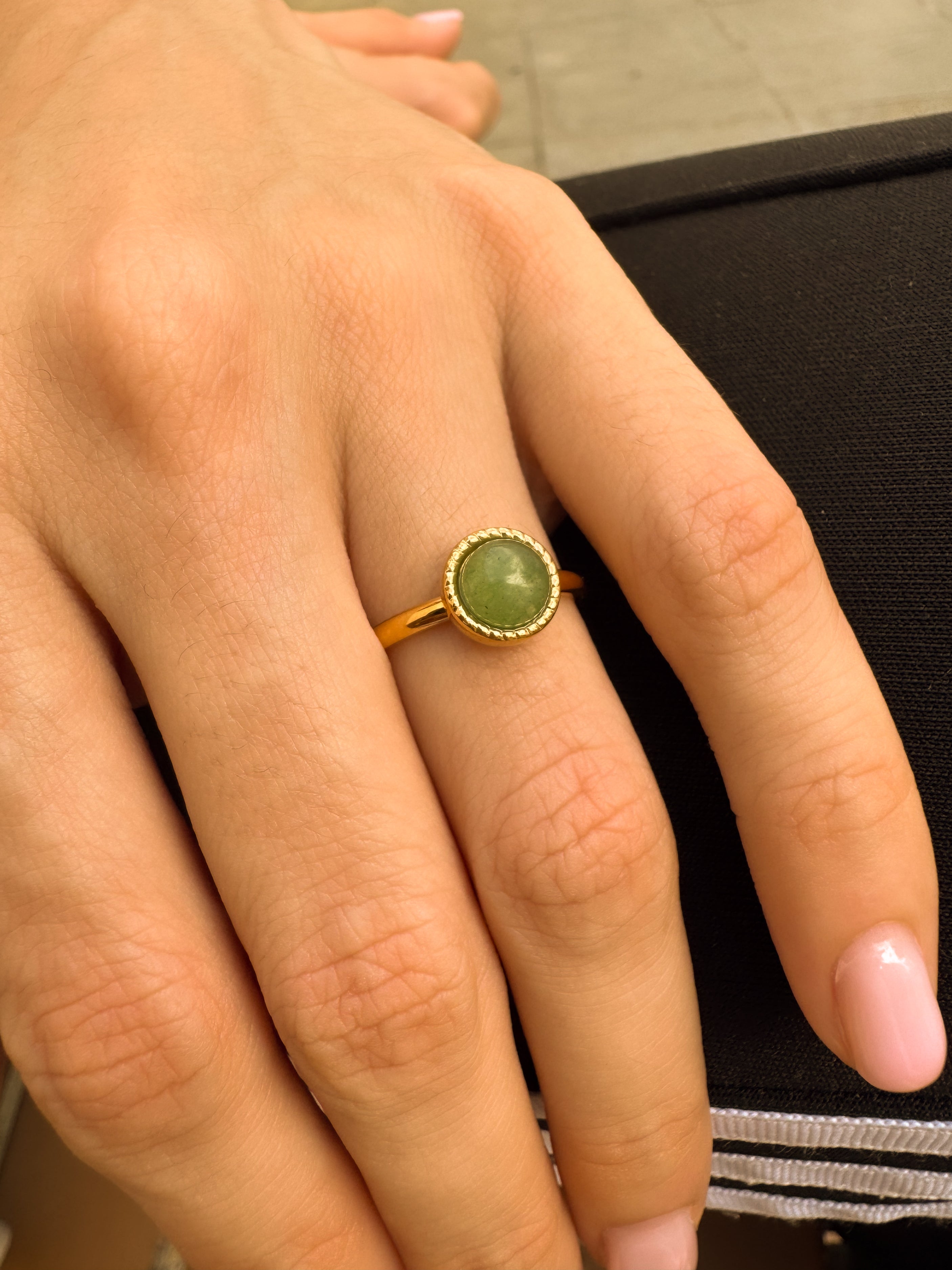 Anel Aventurina Verde - Dourado