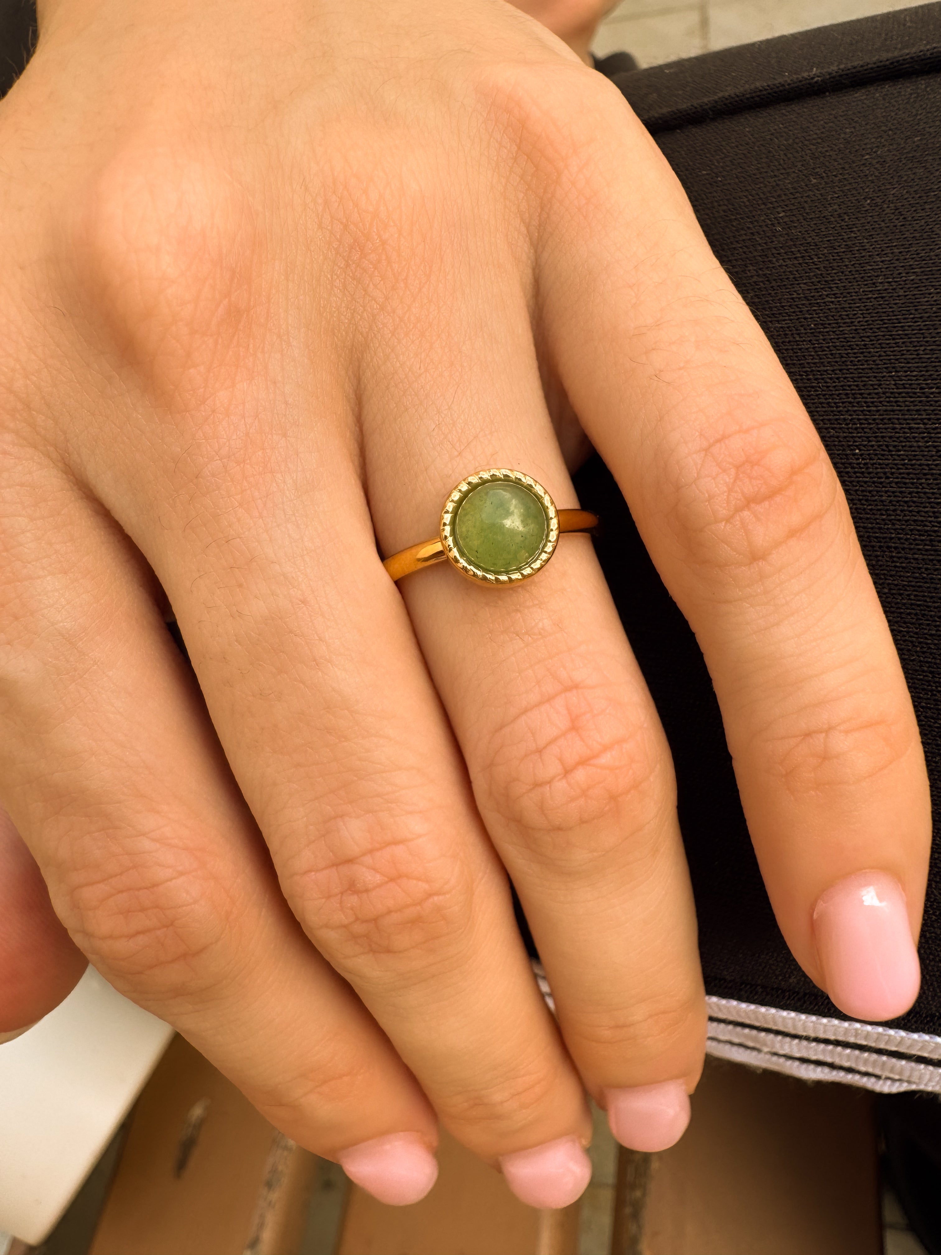 Anel Aventurina Verde - Dourado