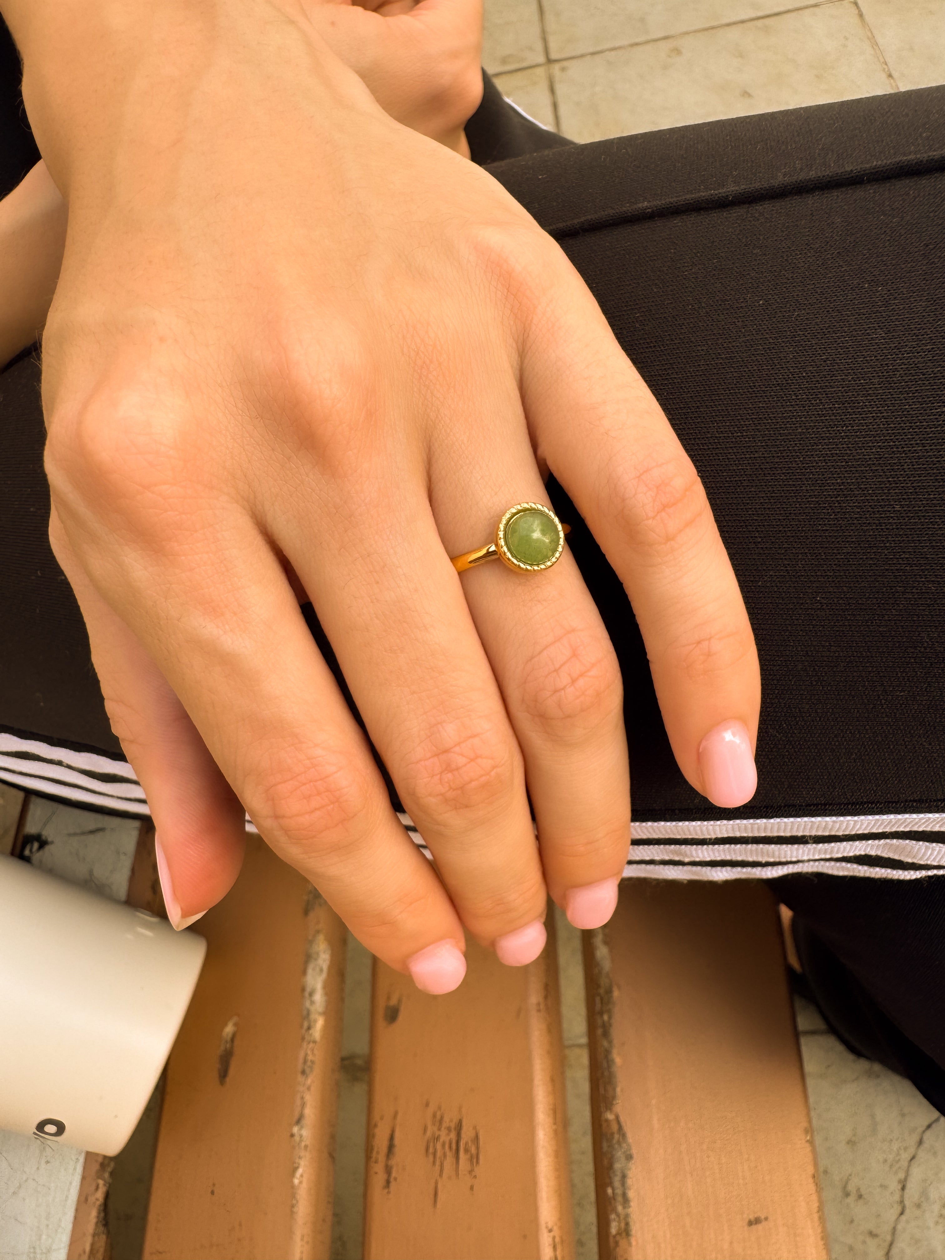 Anel Aventurina Verde - Dourado