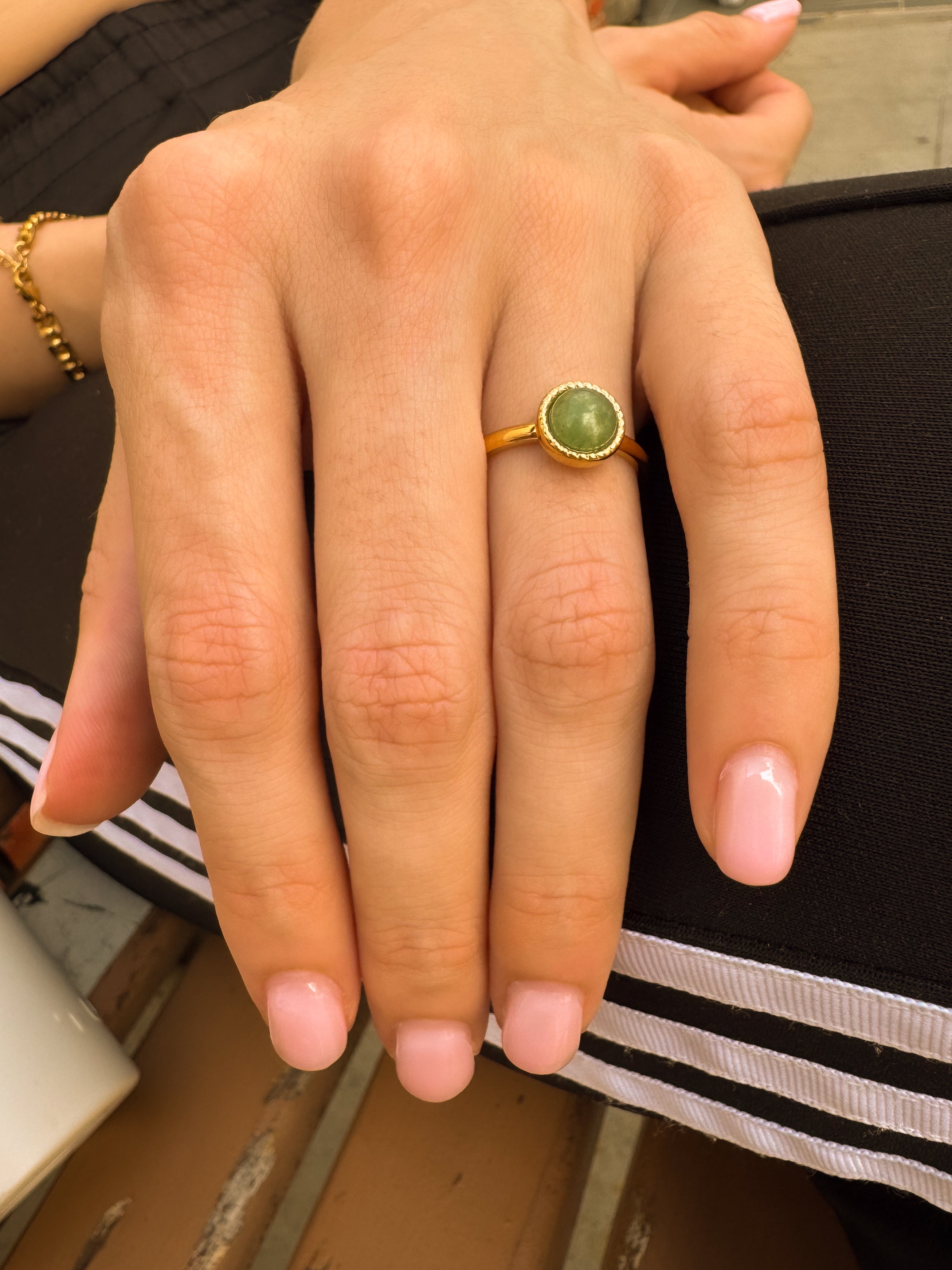 Anel Aventurina Verde - Dourado