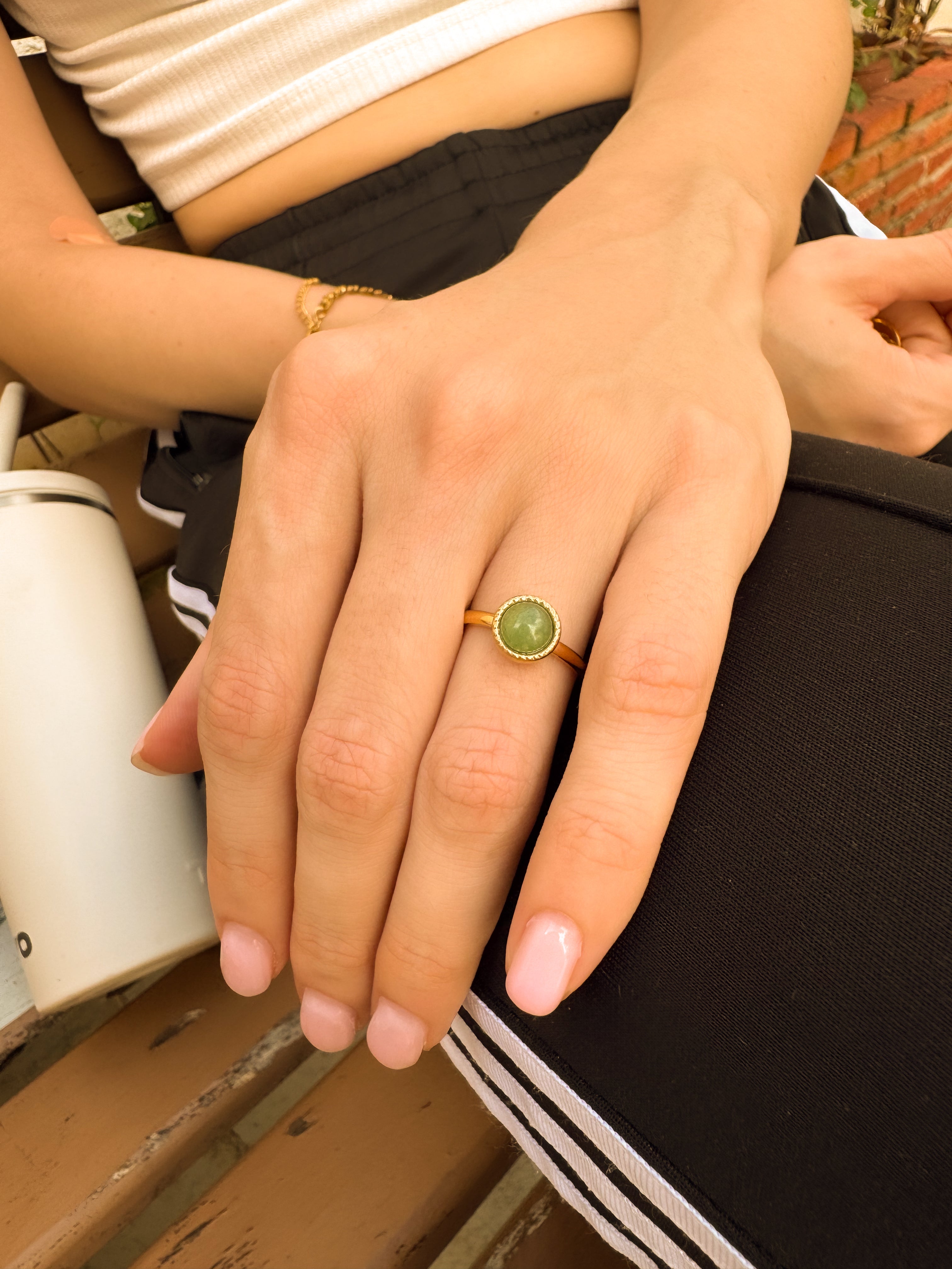 Anel Aventurina Verde - Dourado