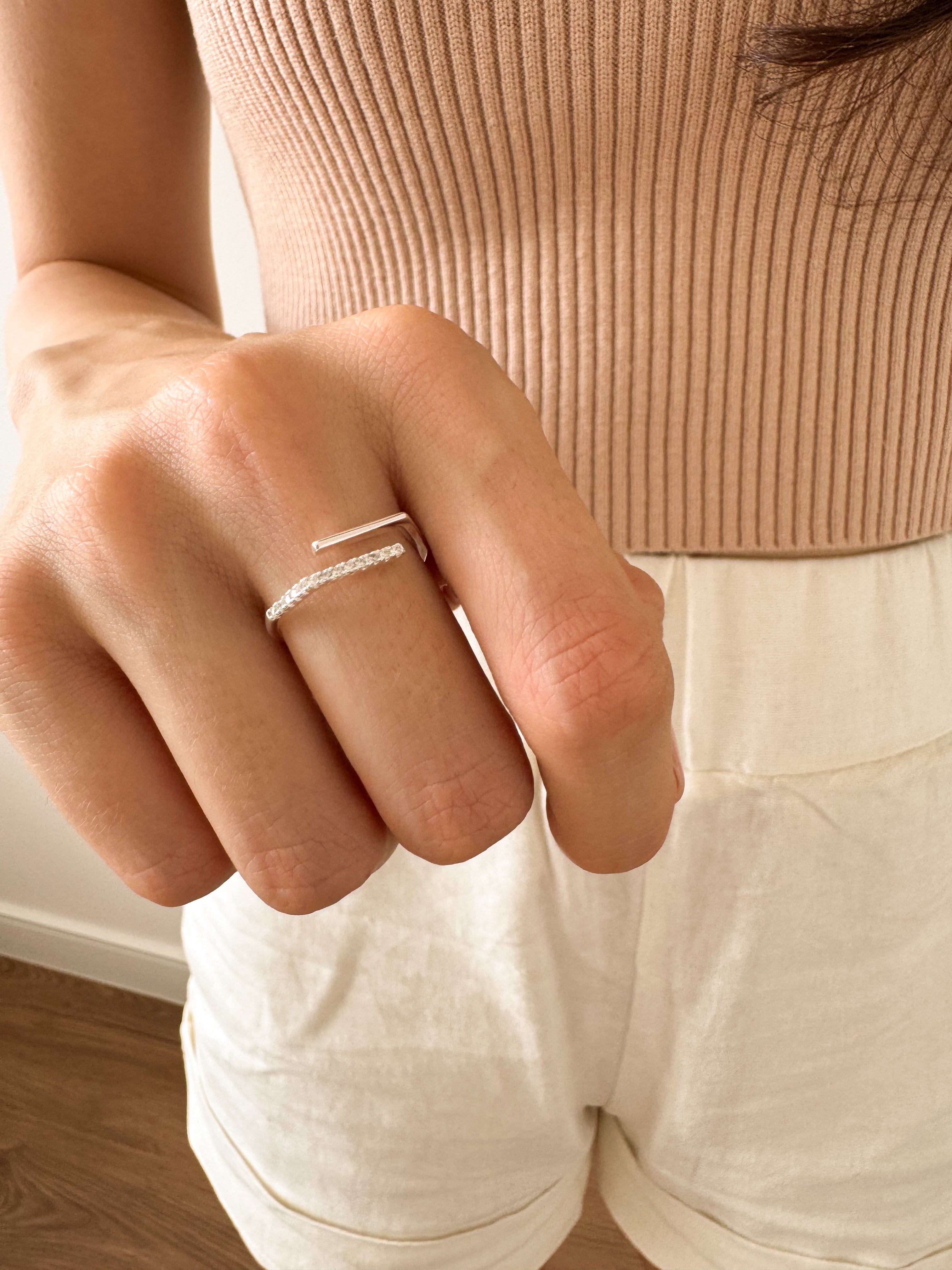 Anel Duplo Cravejado - Prata 925