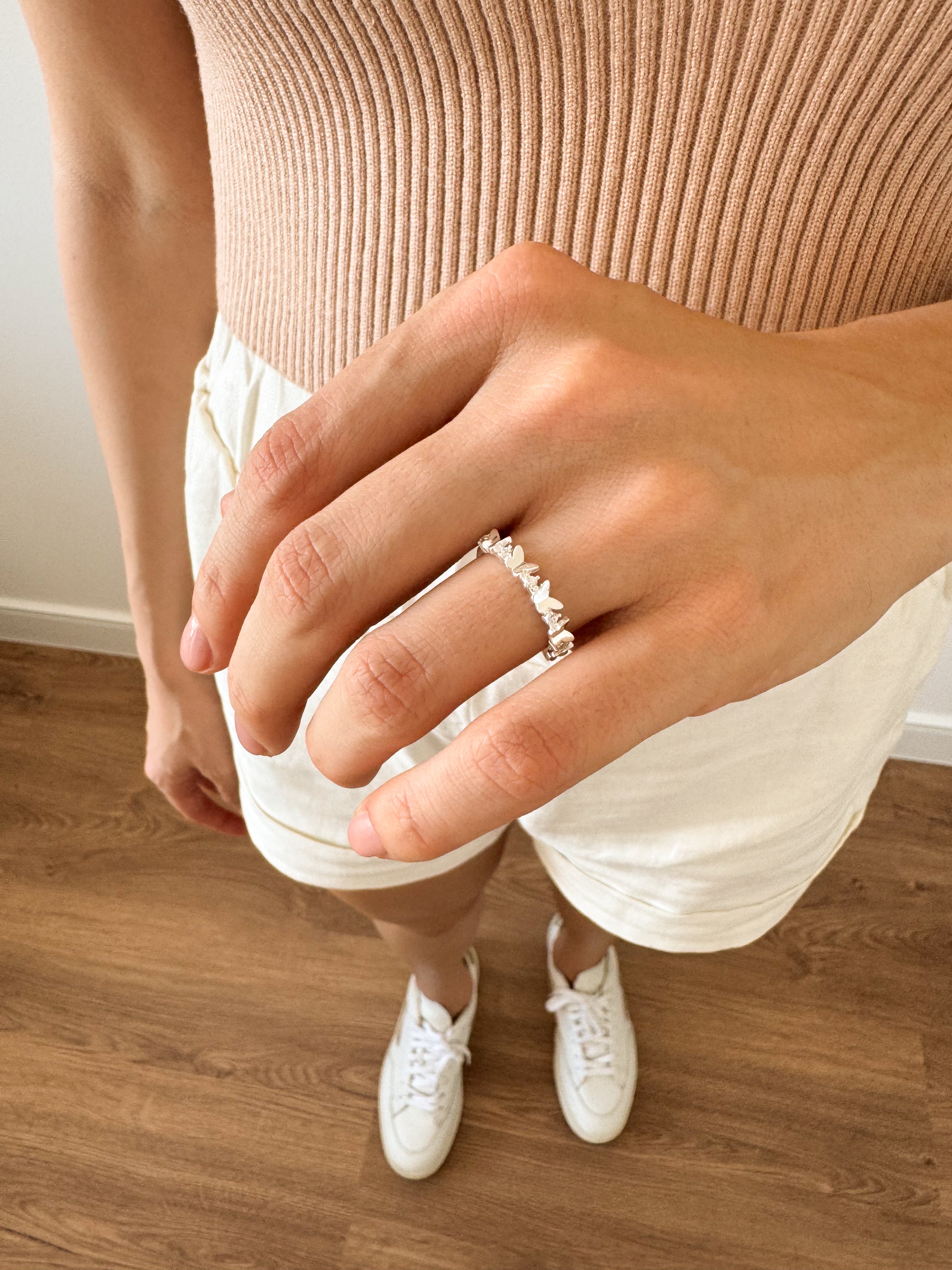 Anel Borboleta Cravejado - Prata 925