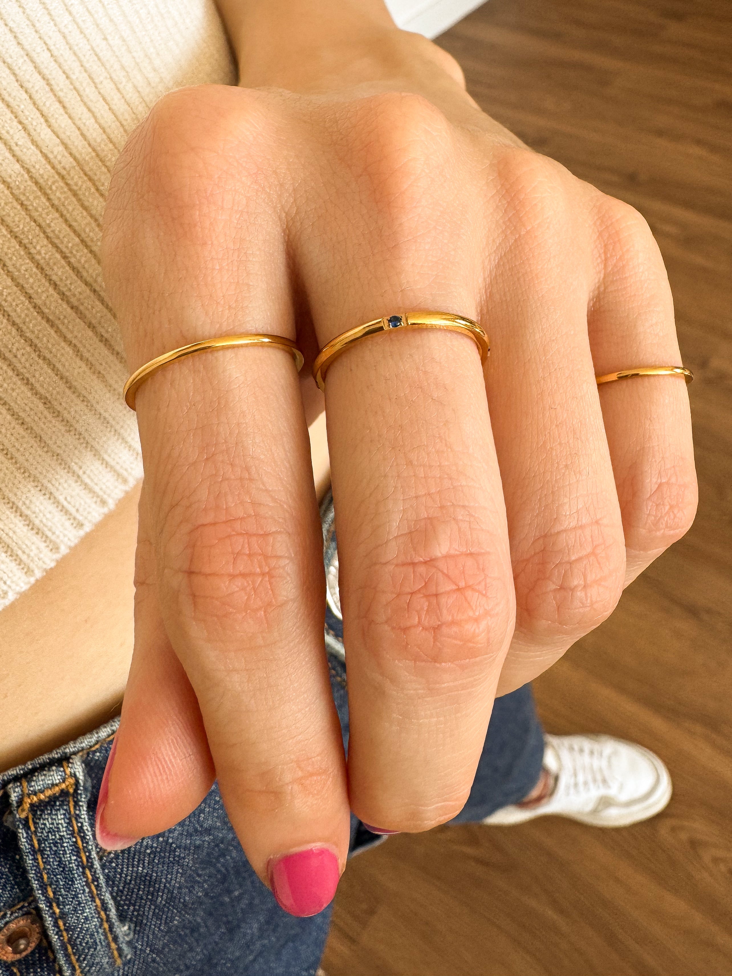 Anel Pedras Azuis - Dourado