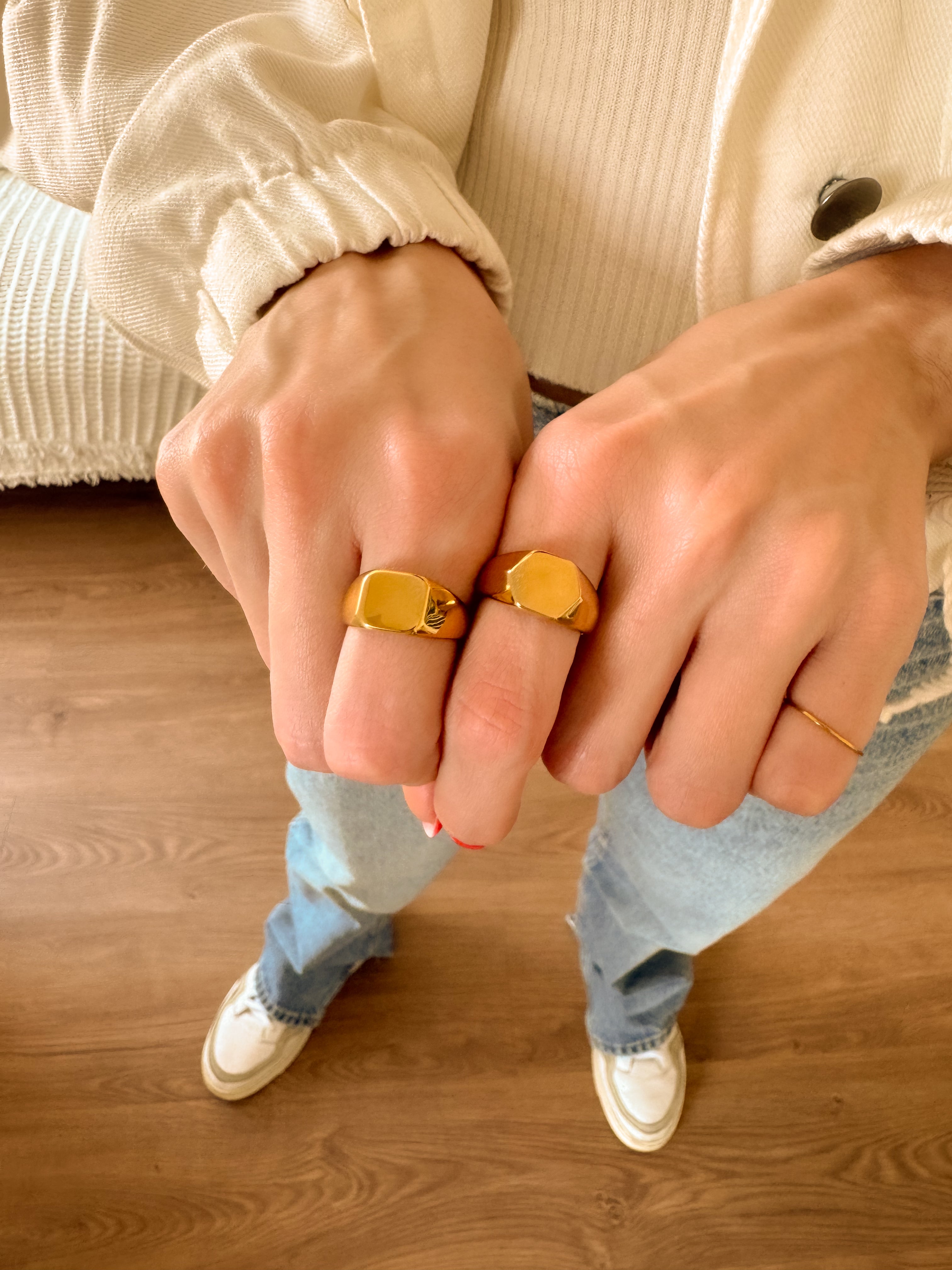 Anel Sinete Hex - Dourado