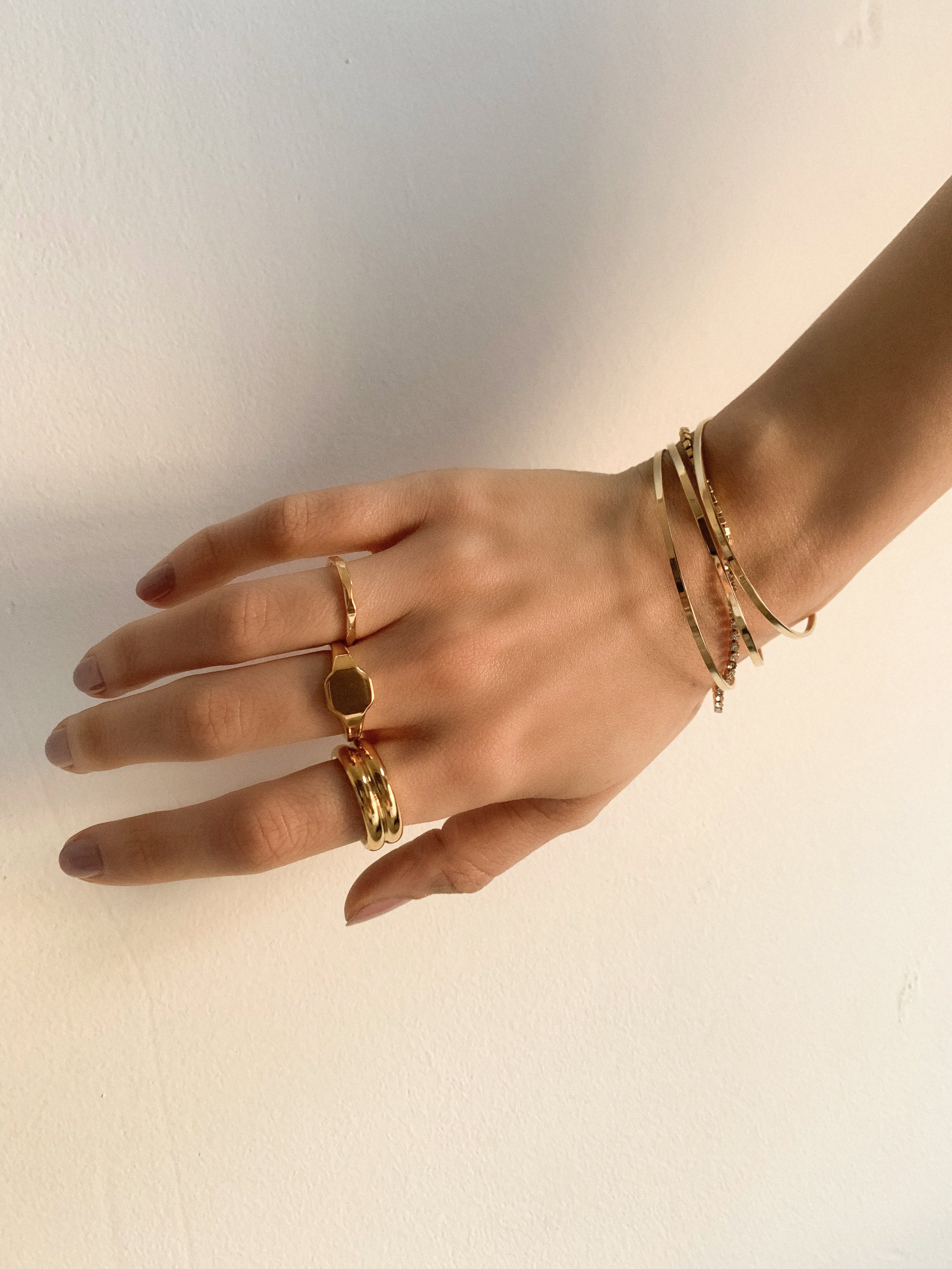 Anel Sinete Hex - Dourado