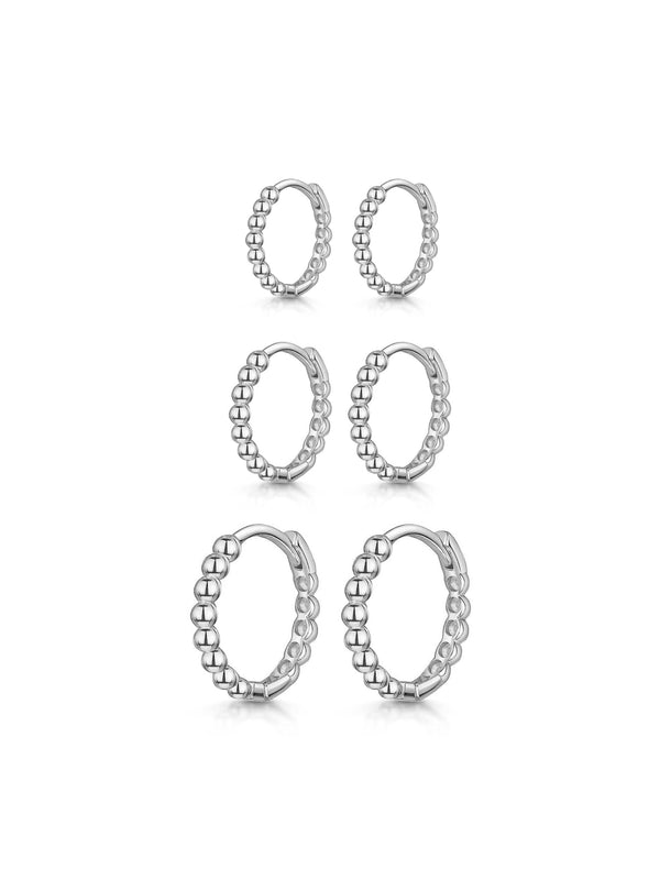 Conjunto de Argolinhas Bolinhas - Prata 925