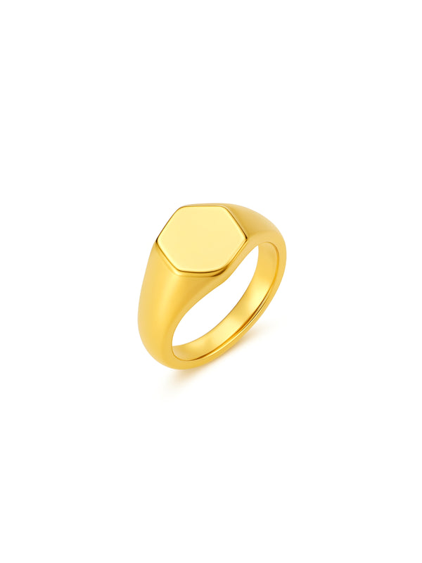 Anel Sinete Hex - Dourado