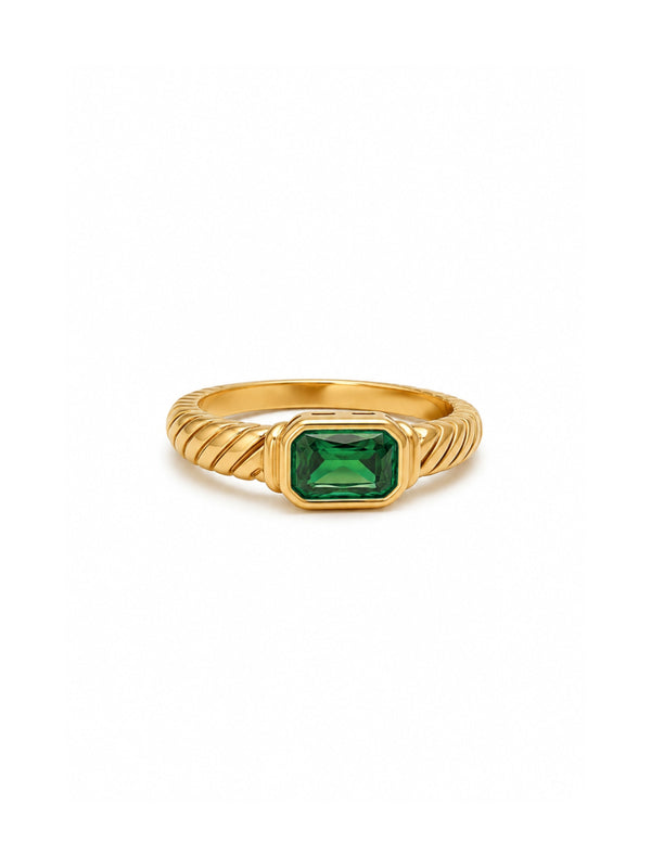 Anel Estriado Verde - Dourado