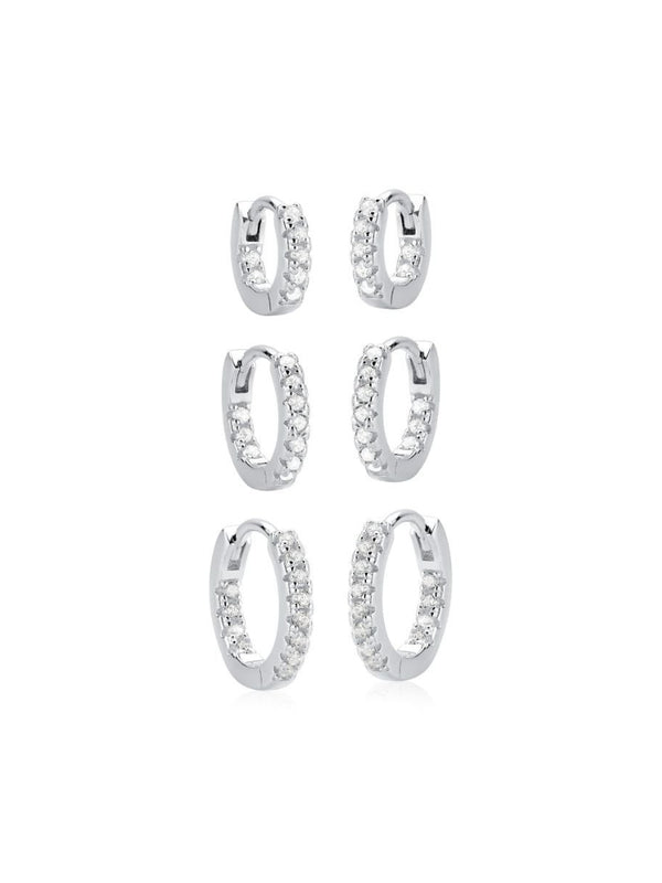 Conjunto de Argolinhas Cravejadas Externa e Interna - Prata 925