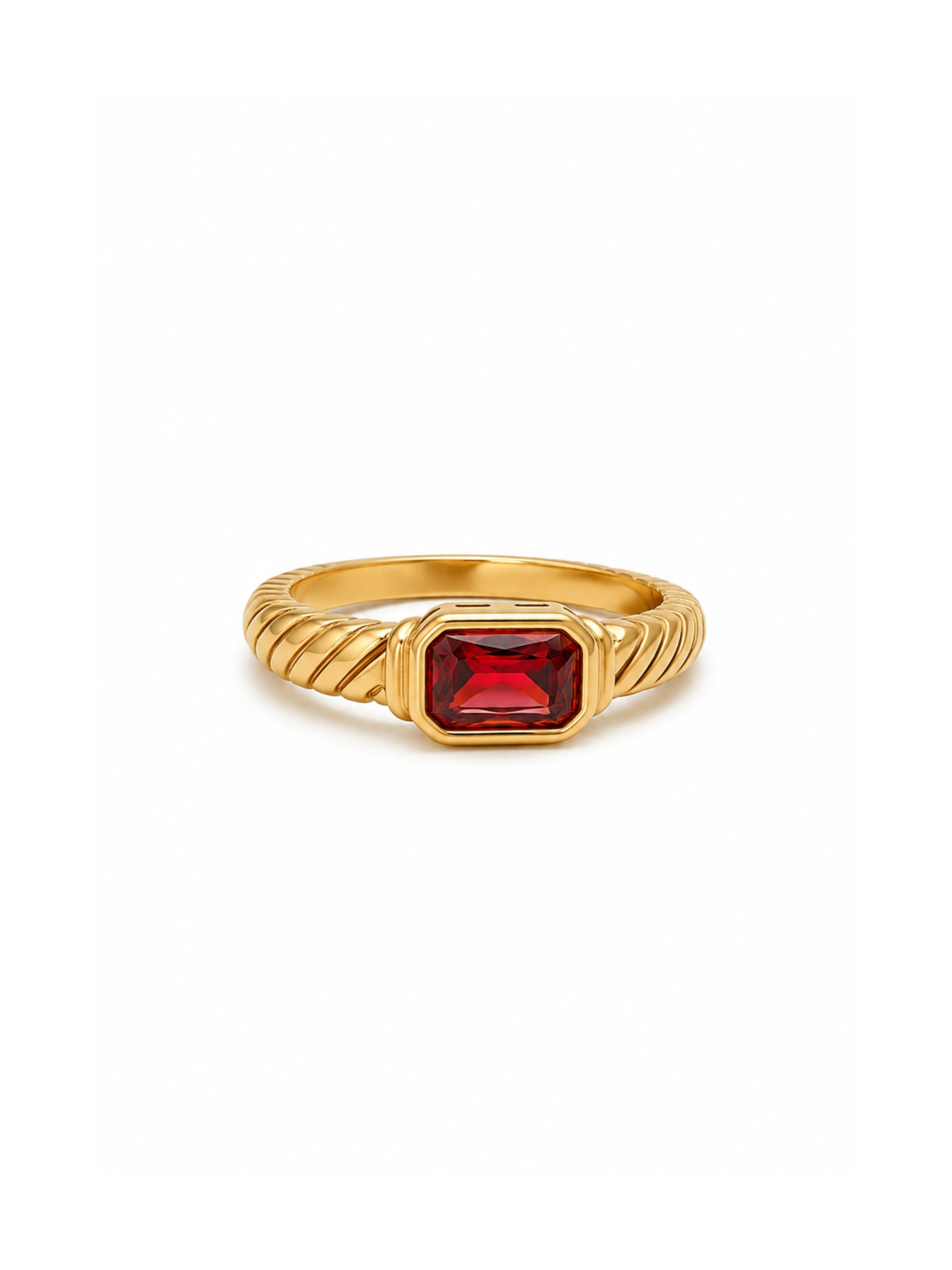 Anel Estriado Vermelho - Dourado