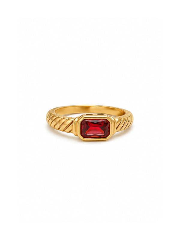Anel Estriado Vermelho - Dourado