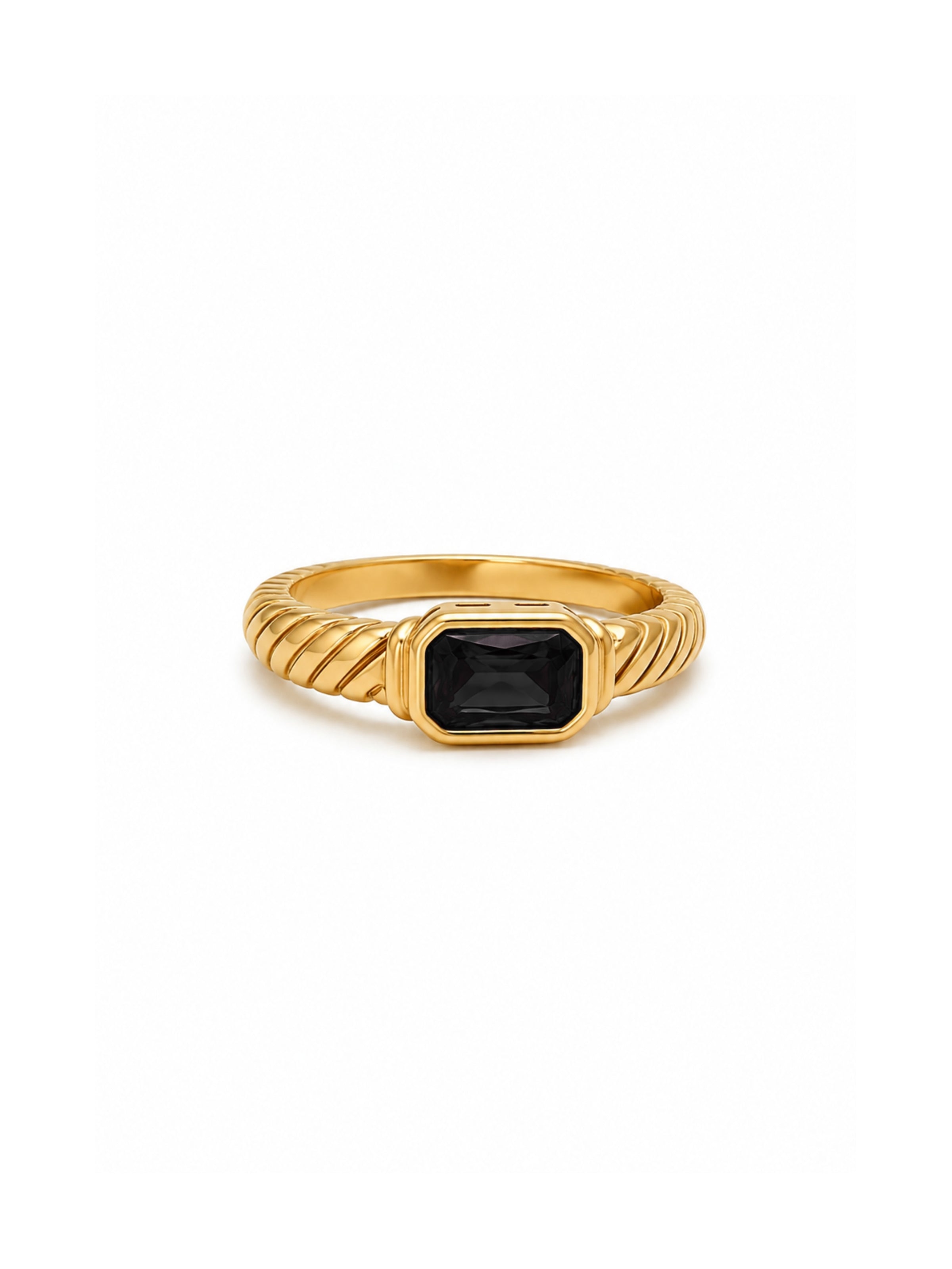 Anel Estriado Preto - Dourado