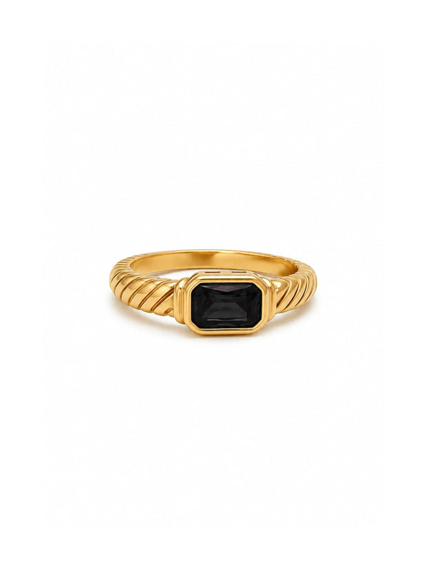 Anel Estriado Preto - Dourado
