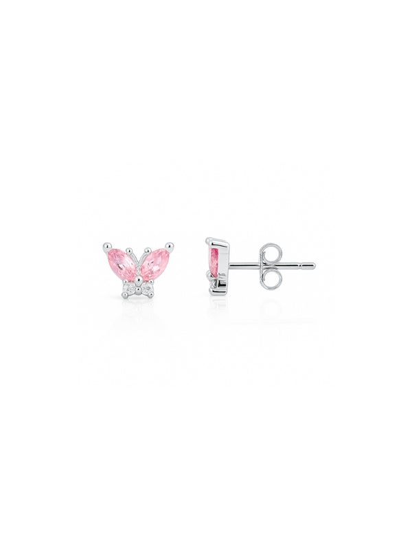 Brinco Borboletinha Rosa - Prata 925