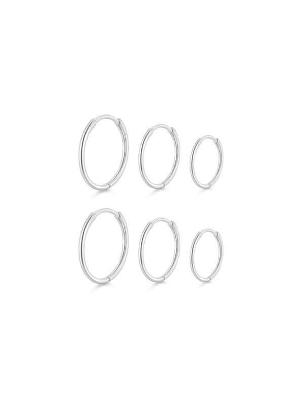 Conjunto de Argolinhas Click Finas - Prata 925
