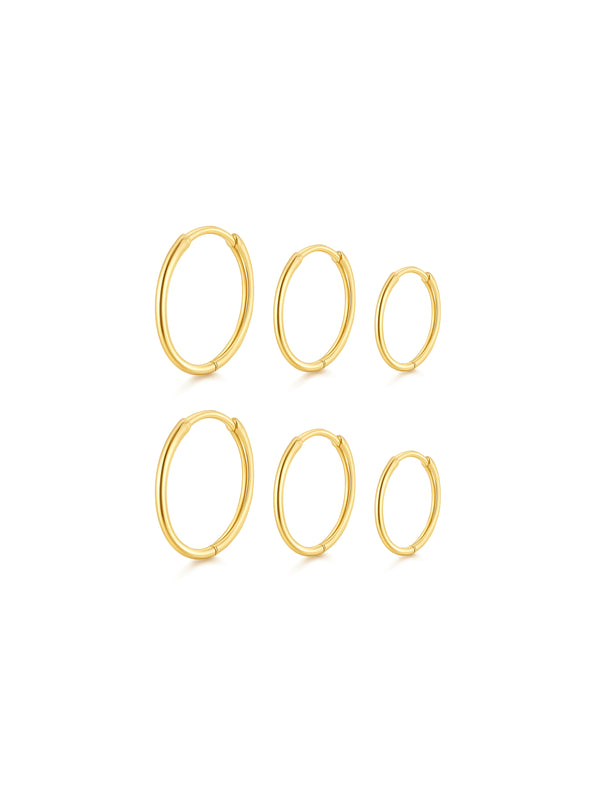 Conjunto de Argolinhas Click Finas - Dourado