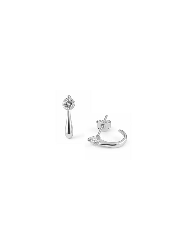 Brinco com Meia Argola e Zircônia - Prata 925