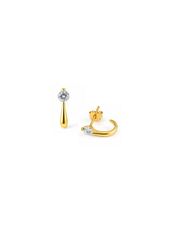 Brinco com Meia Argola e Zircônia - Dourado
