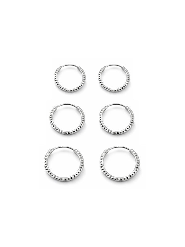 Conjunto de Argolinhas Diamantadas - Prata 925