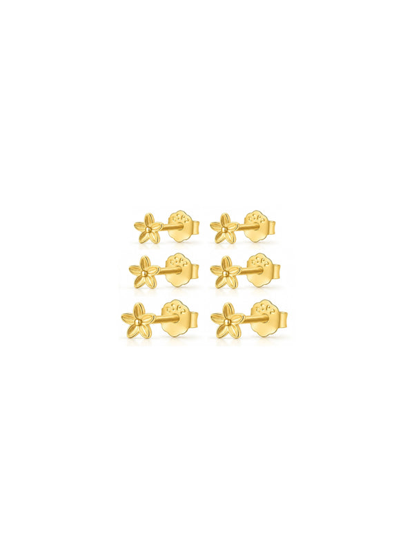 Trio de Brincos Mini Florzinhas - Dourado