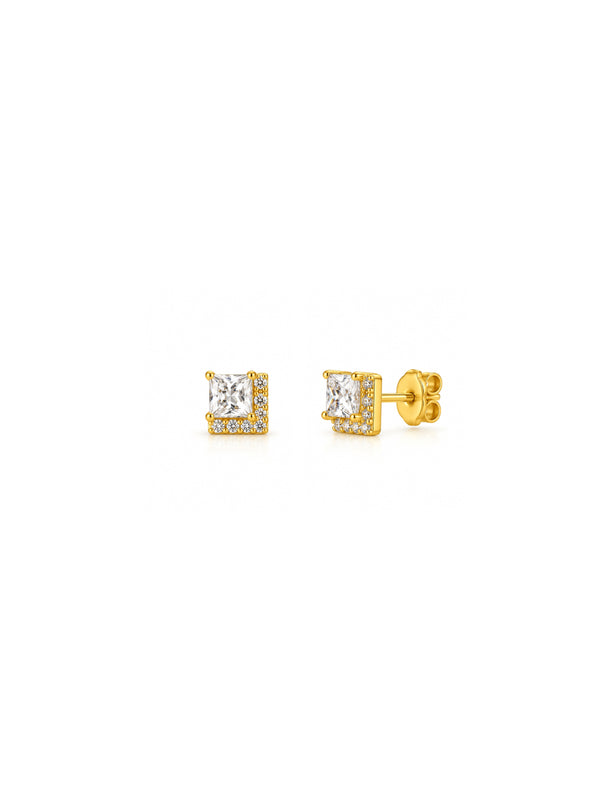 Brinco Quadrado Cravejado - Dourado