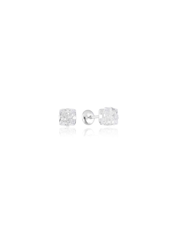 Brinco Pedra Cristal Quadrada Baby Press - Prata 925