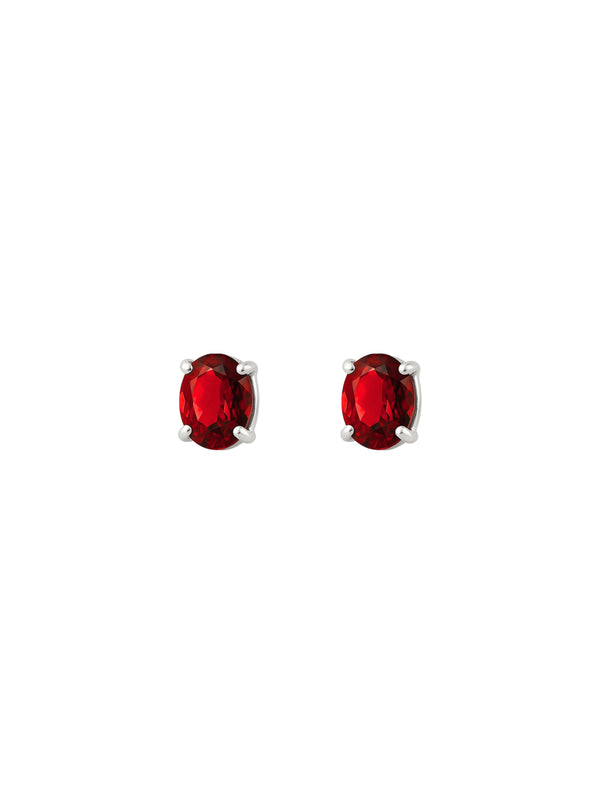 Brinco Oval Rubi - Prata 925