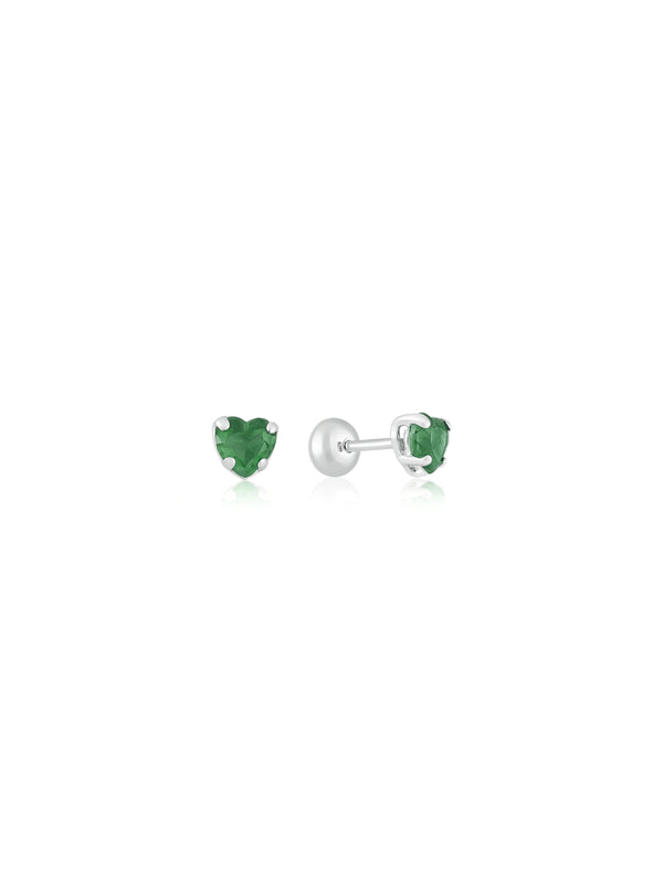 Brinco Coração Verde Baby Press - Prata 925