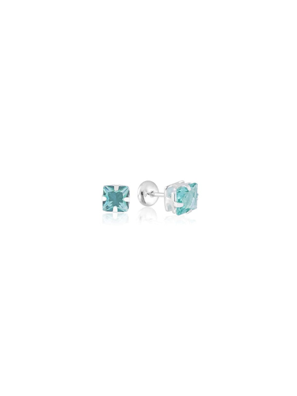Brinco Pedra Verde Quadrada Baby Press - Prata 925