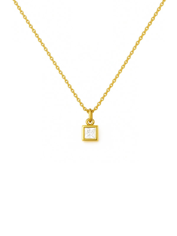 Colar Mini Square Cristal - Dourado
