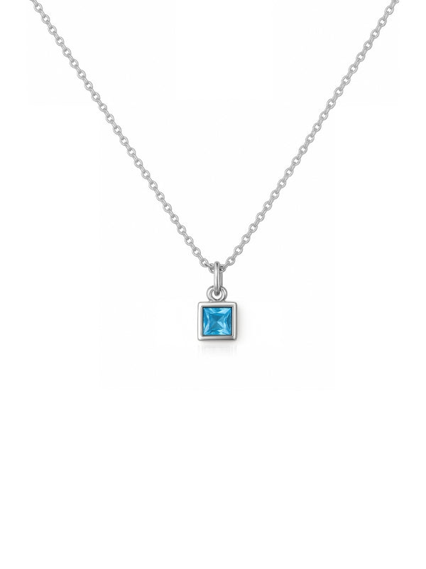 Colar Mini Square Azul - Prata 925