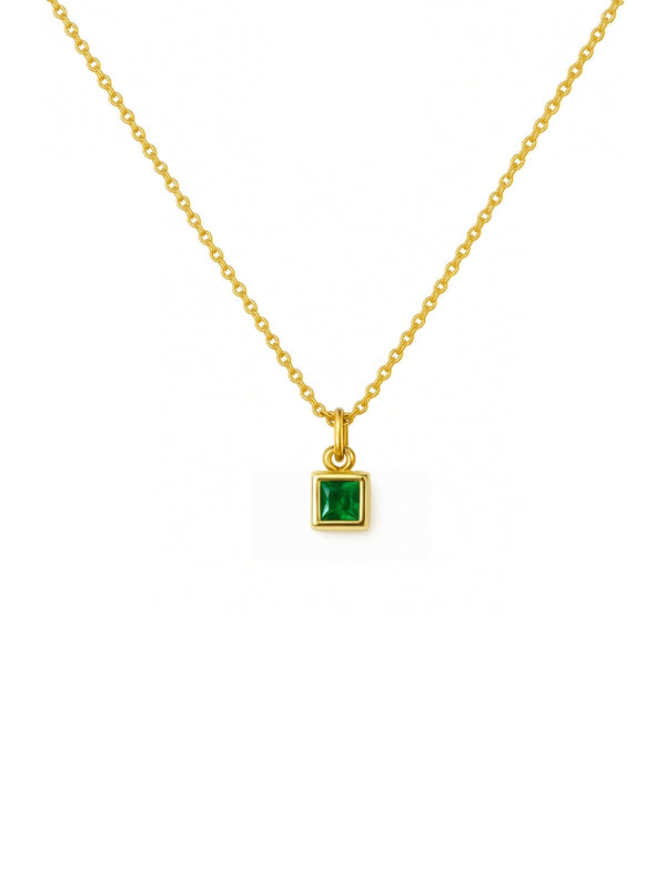 Colar Mini Square Verde - Dourado
