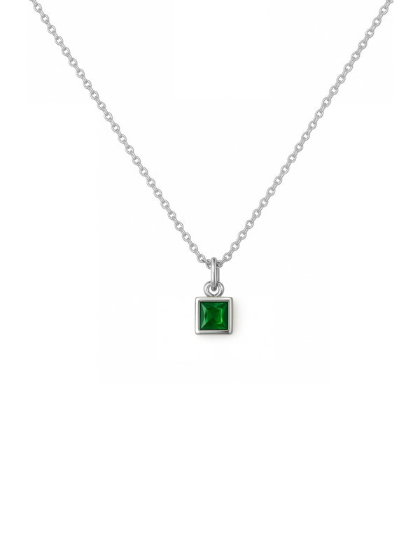 Colar Mini Square Verde - Prata 925