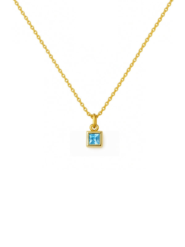 Colar Mini Square Azul - Dourado