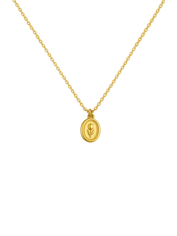 Colar Medalha Tulipa Vintage - Dourado