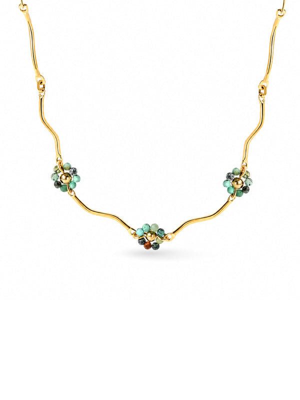 Colar Florzinha Turquesa - Dourado
