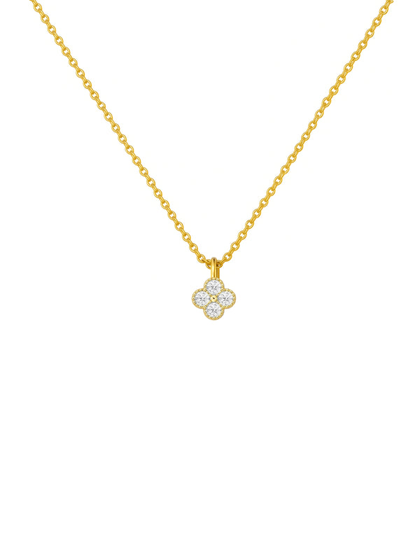 Colar Trevo de Quatro Folhas Cristal - Dourado