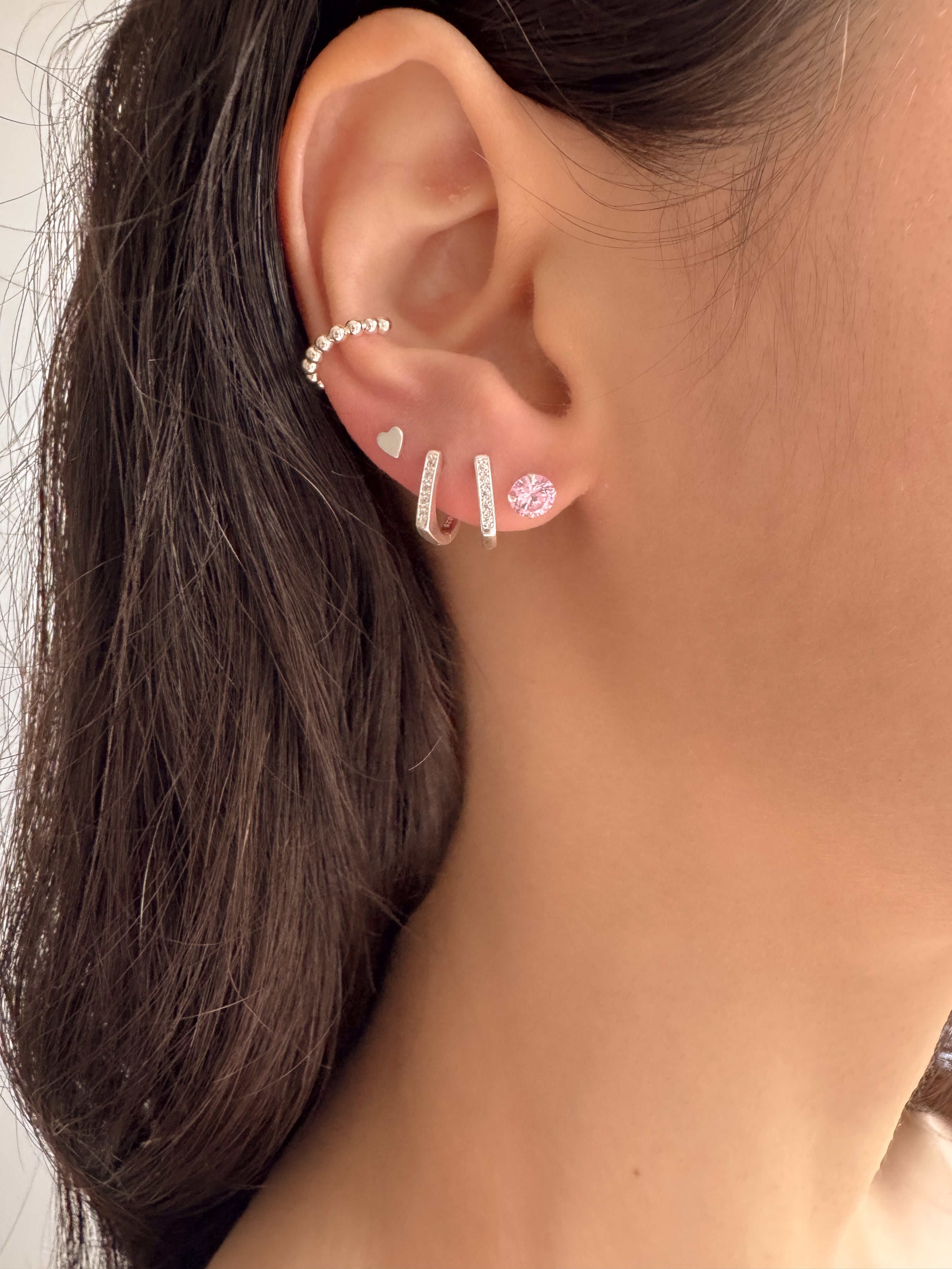 Brinco Ponto de Luz Rosa - Prata 925