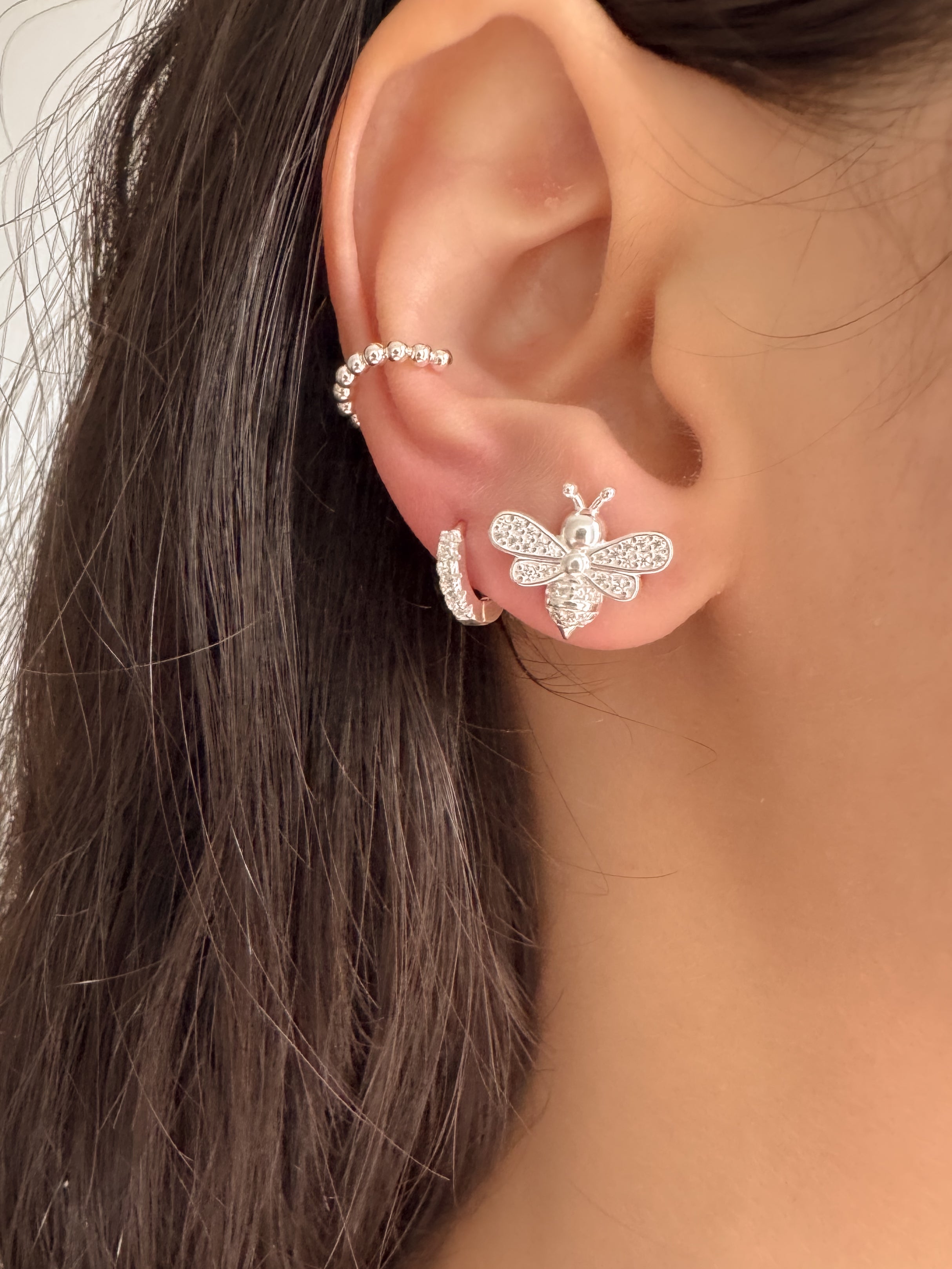 Brinco Abelha Cravejado - Prata 925