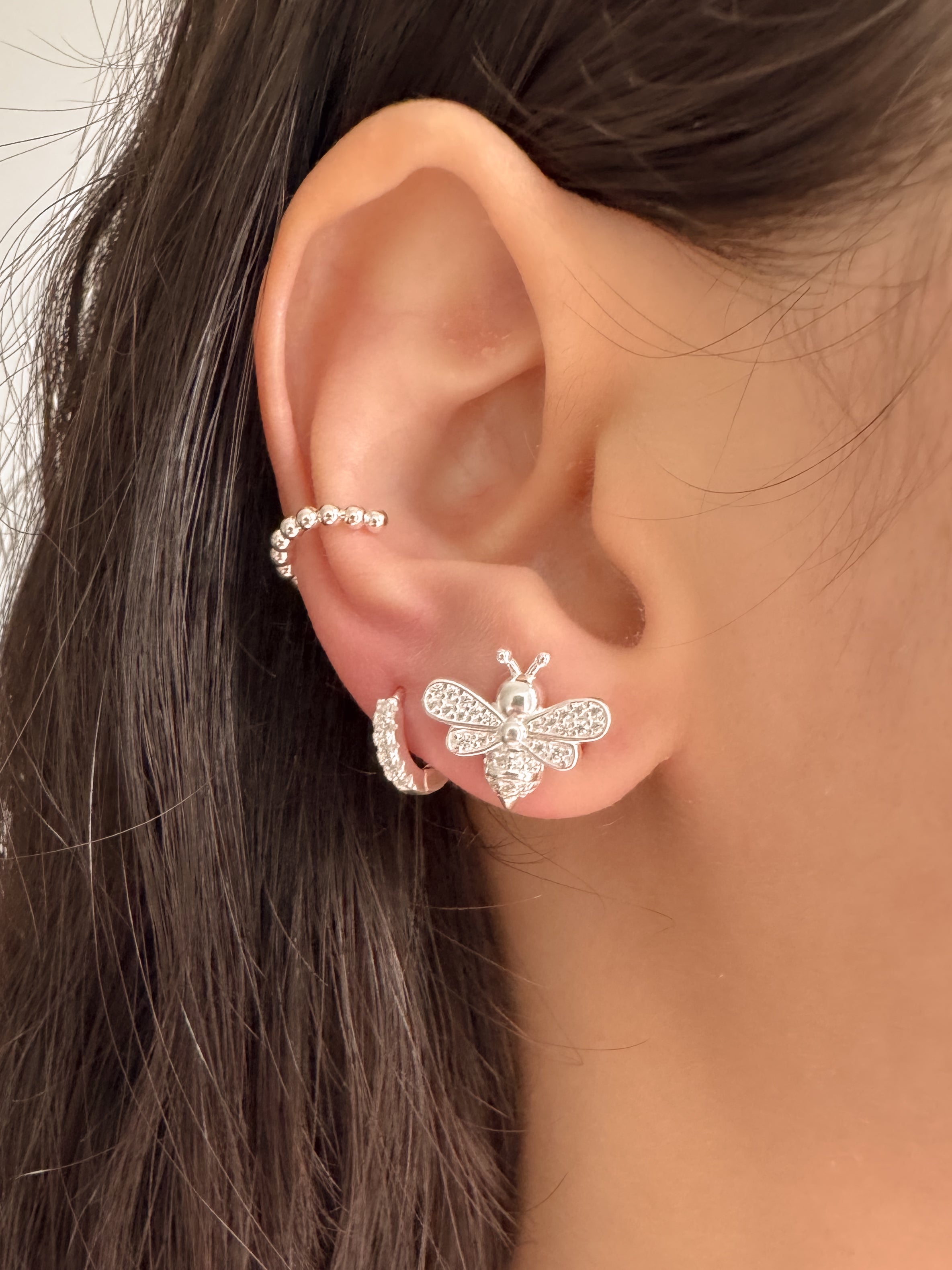 Brinco Abelha Cravejado - Prata 925