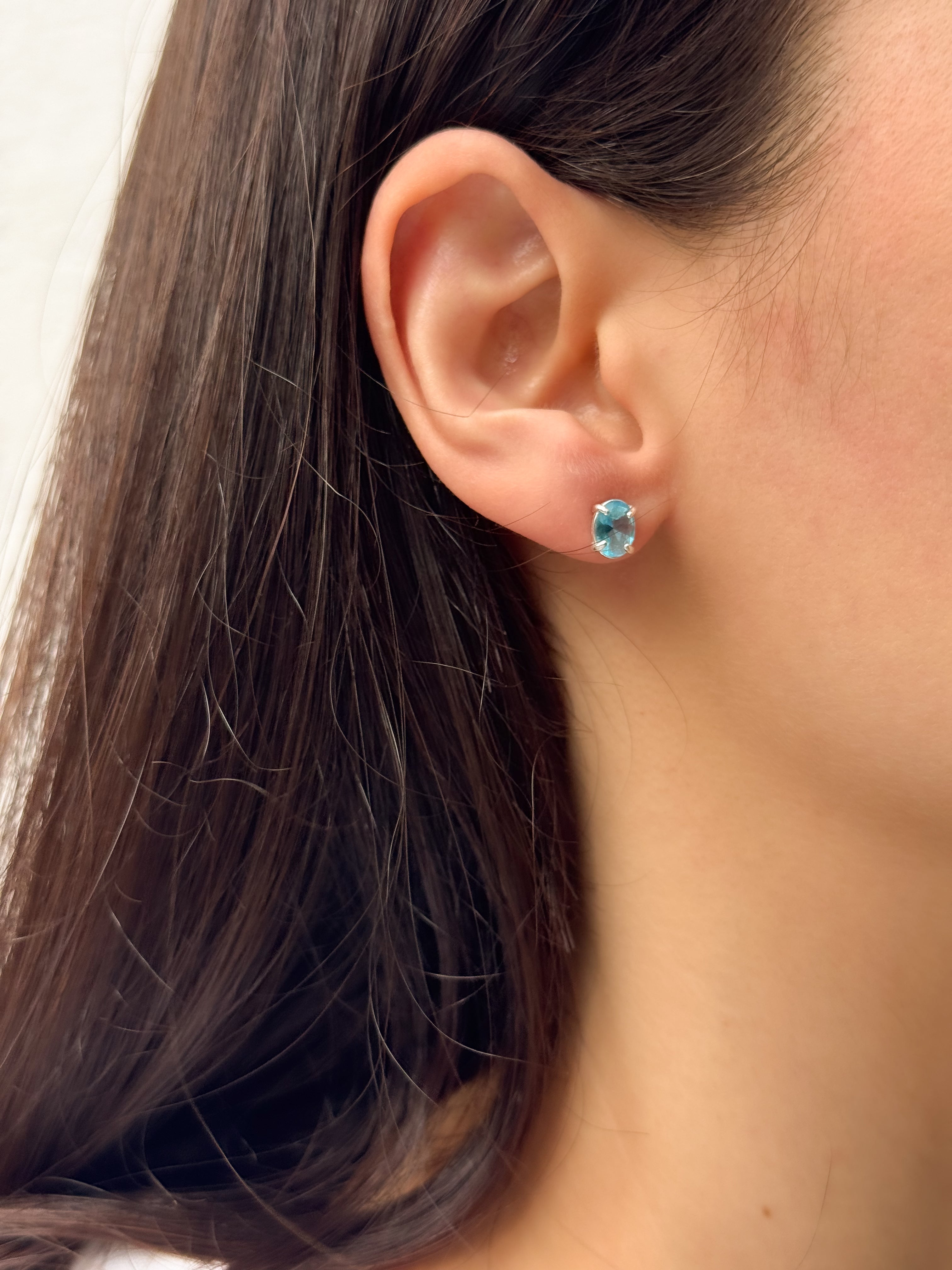 Brinco Oval Azul Paraíba - Prata 925