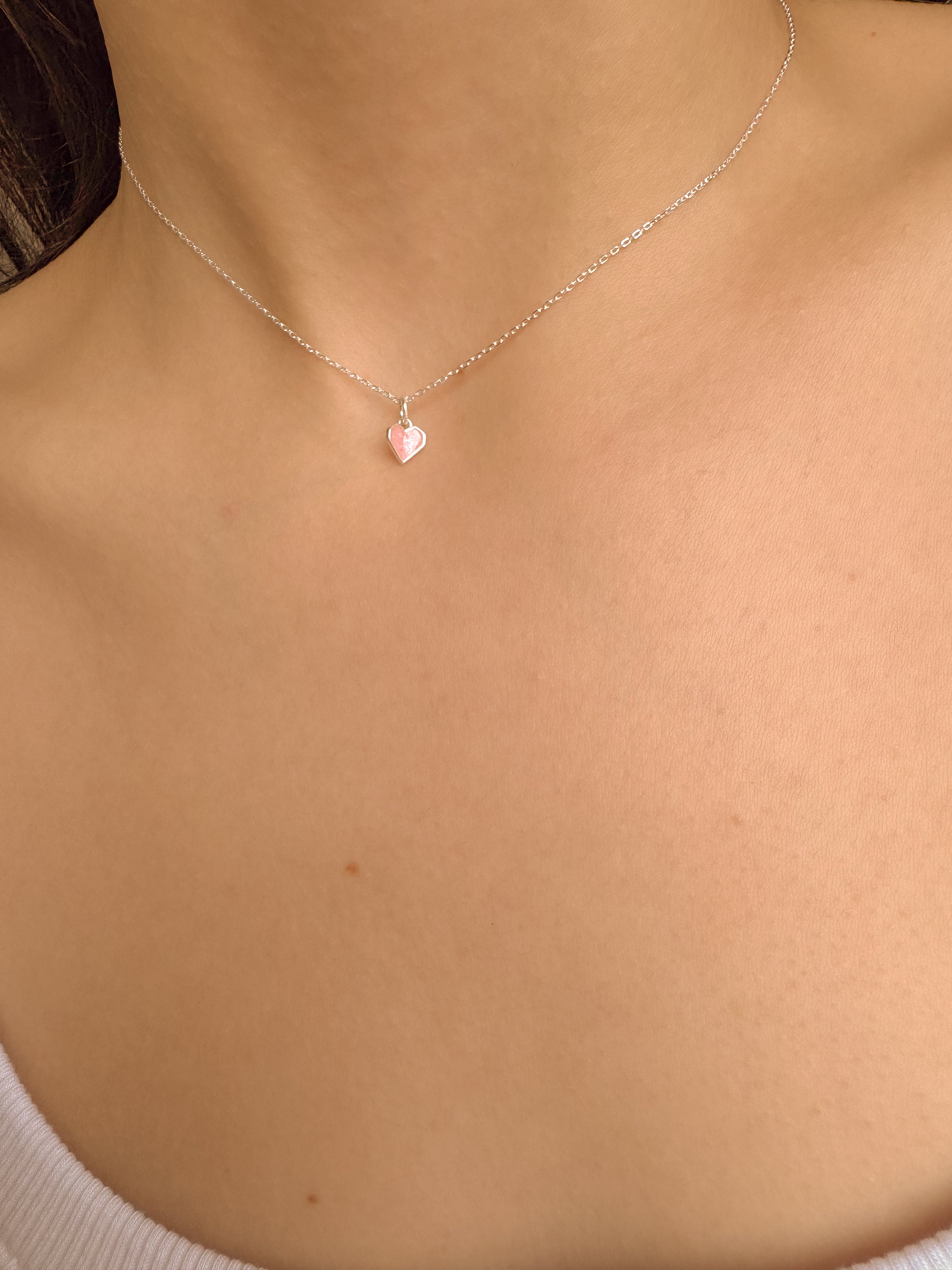 Colar Coração Origami Rosa - Prata 925