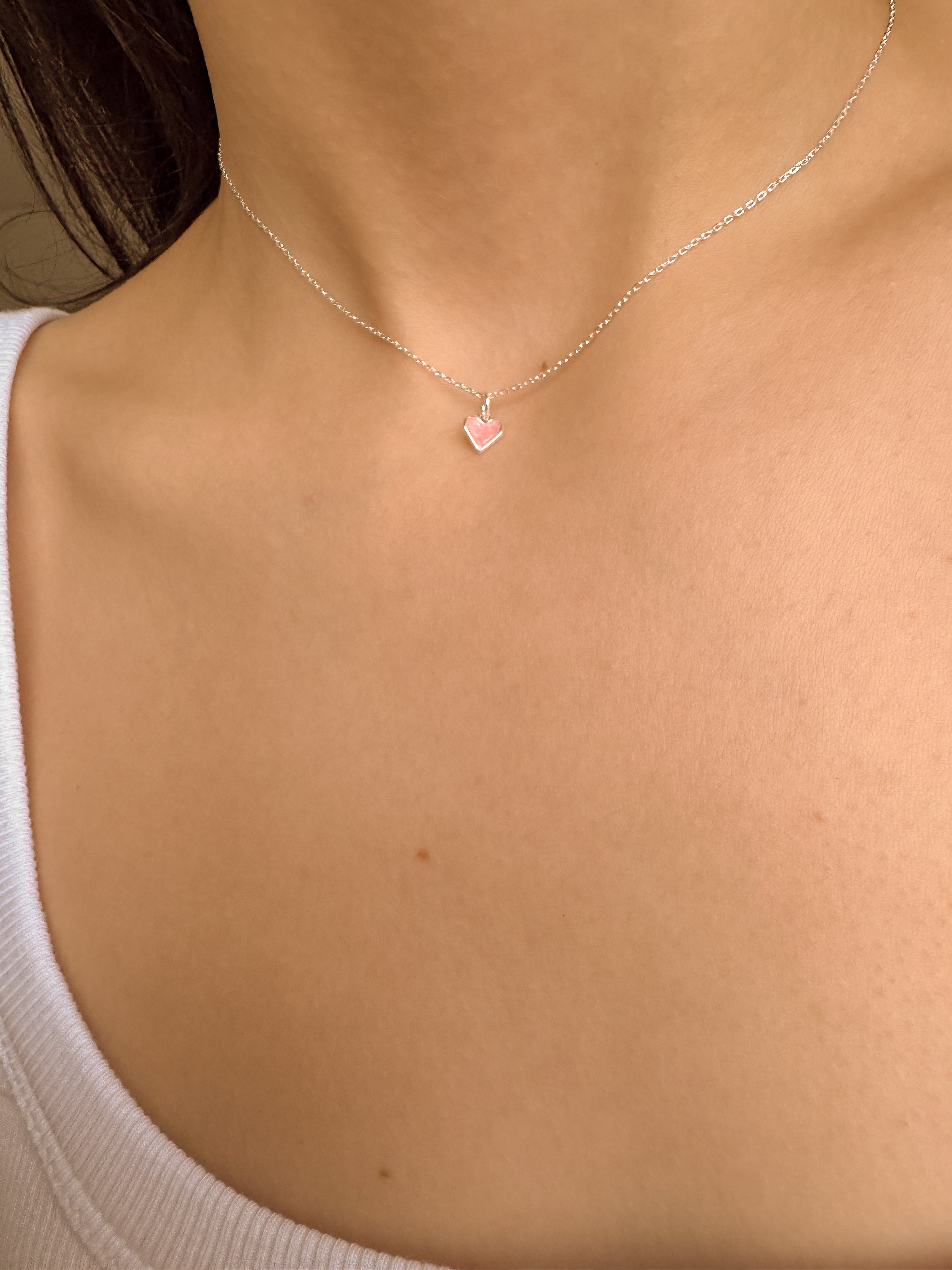 Colar Coração Origami Rosa - Prata 925