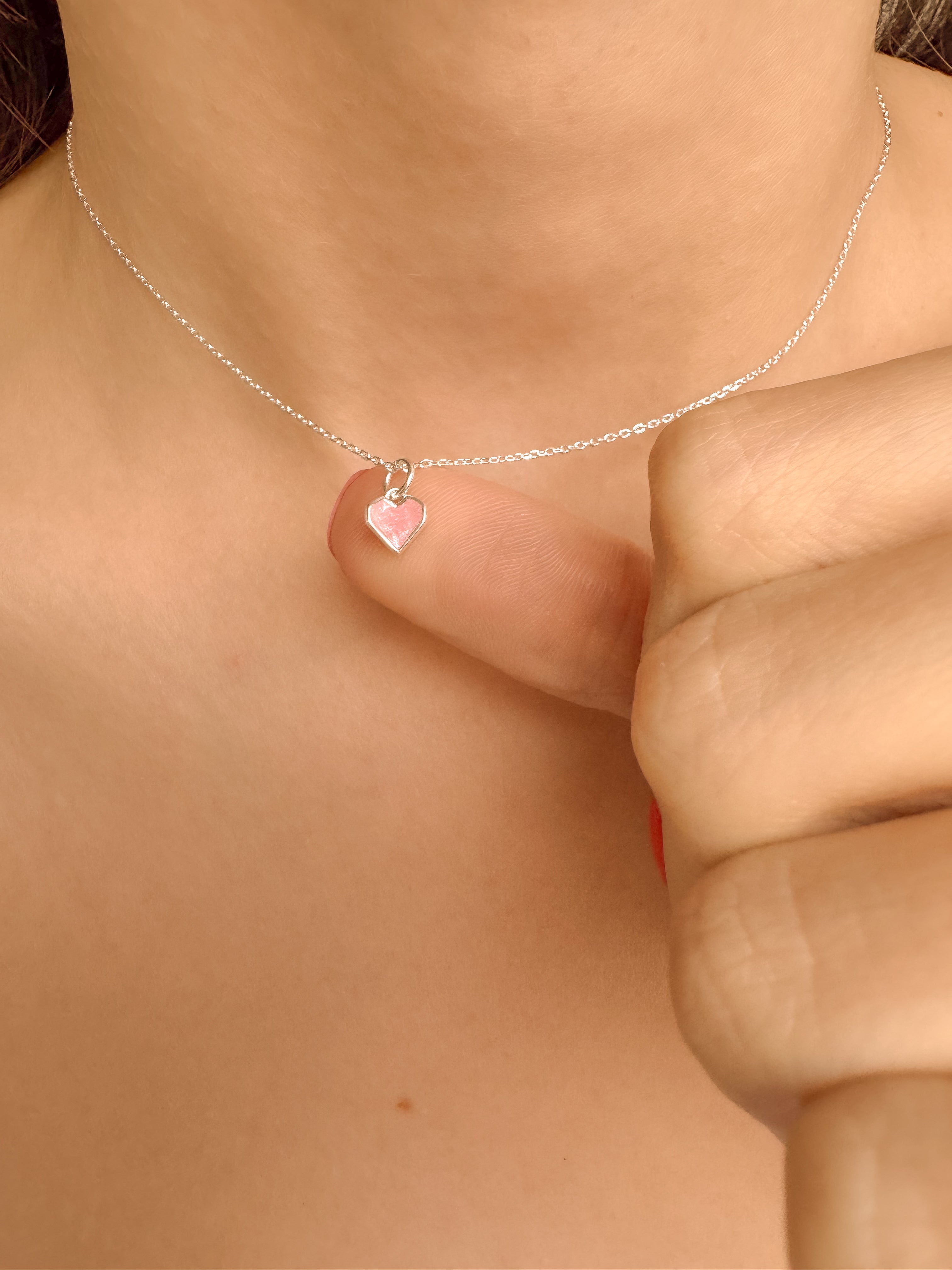 Colar Coração Origami Rosa - Prata 925