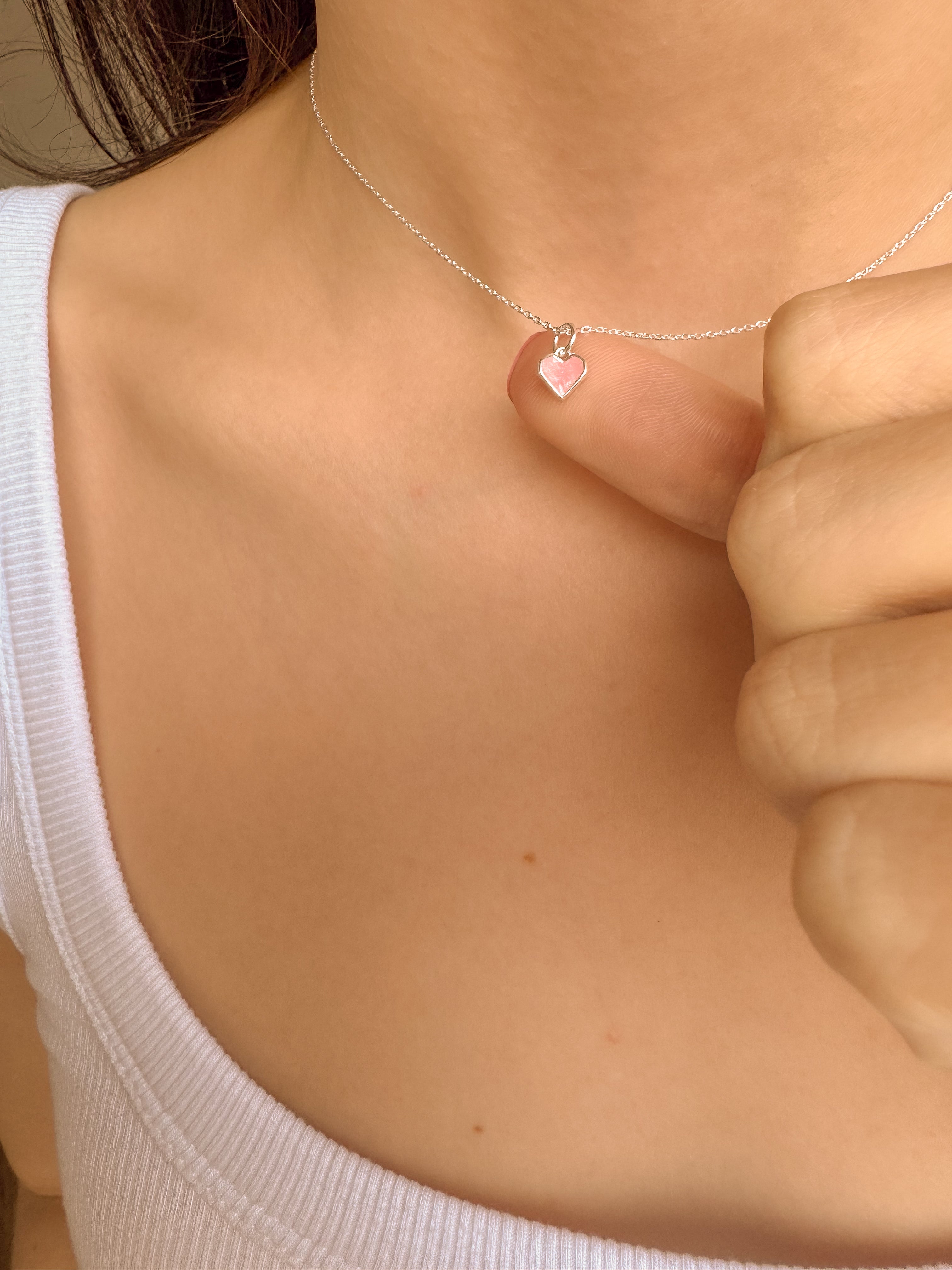 Colar Coração Origami Rosa - Prata 925