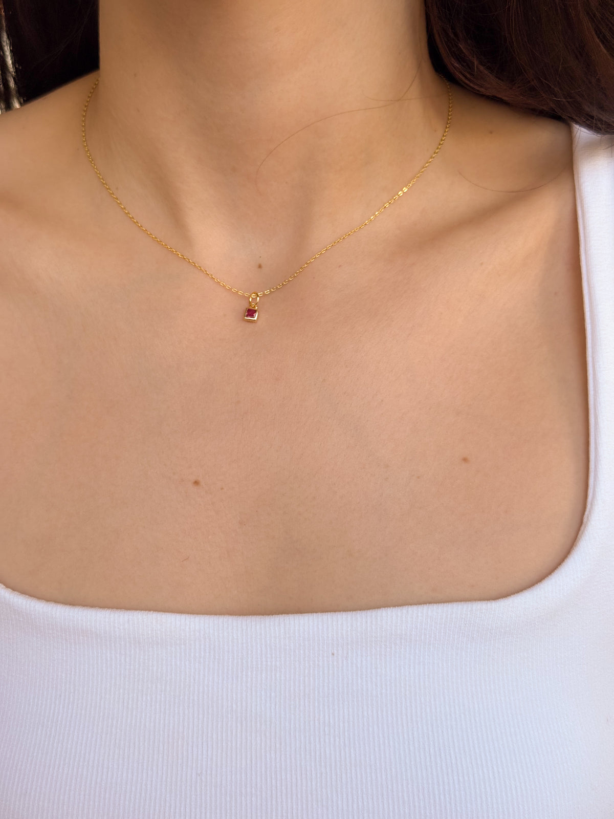 Colar Mini Square Rosa - Dourado