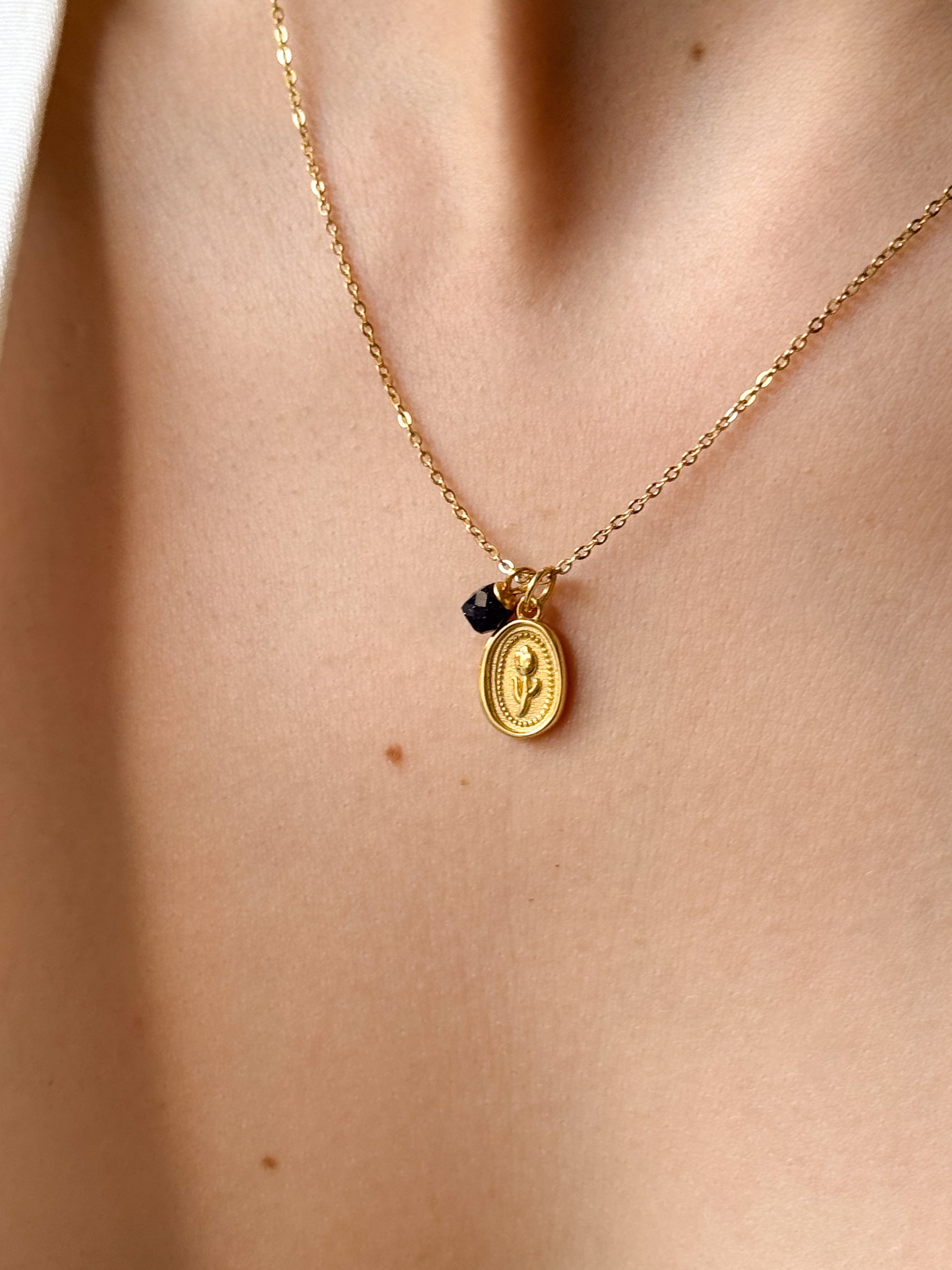 Colar Mini Pedra Glaucófano Natural - Dourado